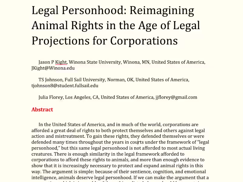Cover image for Legal Personhood: Reimagining Animal Rights in the Age of Legal
