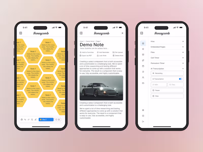 Cover image for Honeycomb MVP - SaaS Note-Taking App Design (Mobile + Web)