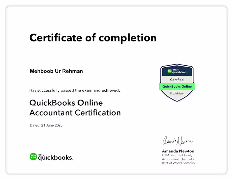 Cover image for Intuit QuickBooks Certified ProAdvisor
Officially certified