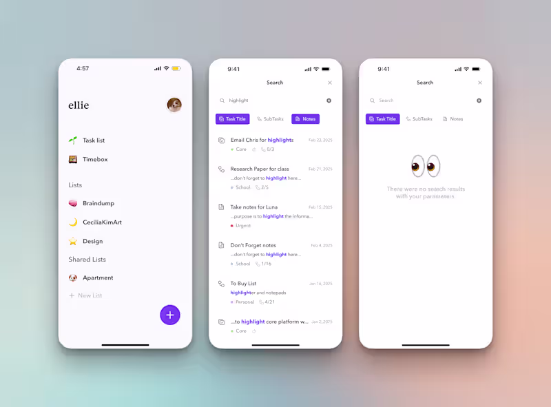 Cover image for Search Screen for Ellie Productivity App 