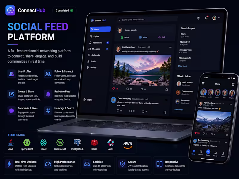 Cover image for Social Feed Platform 🌐
Designed and