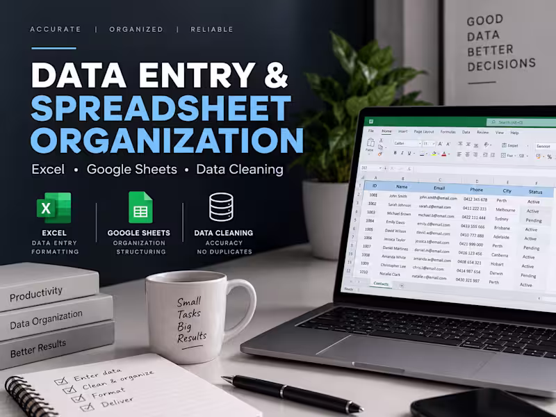 Cover image for Data Entry & Spreadsheet Organization