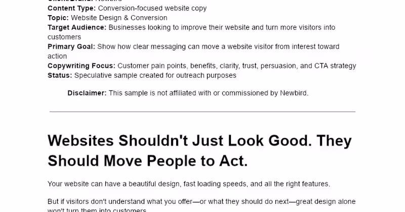 Cover image for Conversion-Focused Website Copy for Newbird