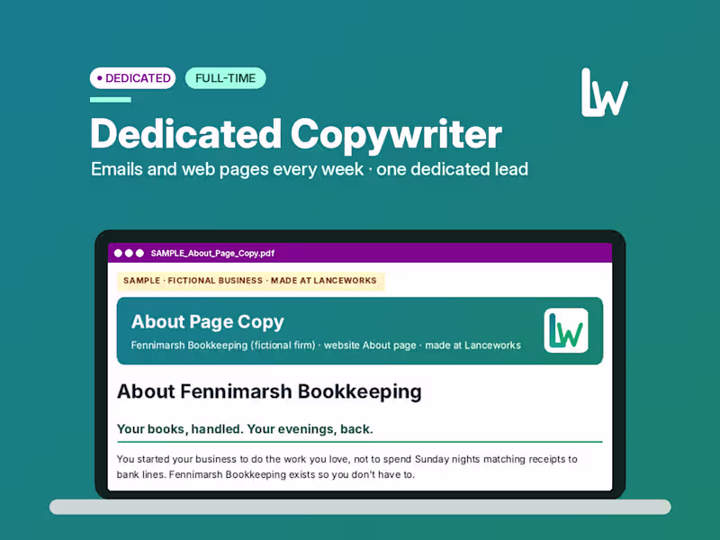 Cover image for Hire a Dedicated Copywriter | Full-Time 40 hrs/wk