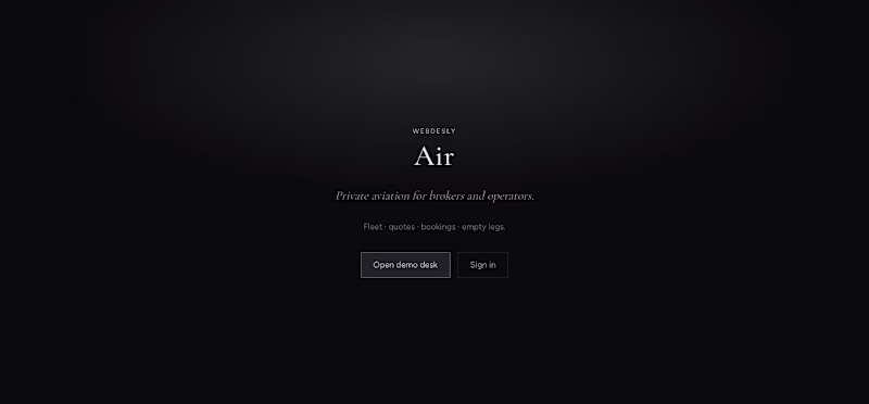 Cover image for Webdesly Air — Private Aviation