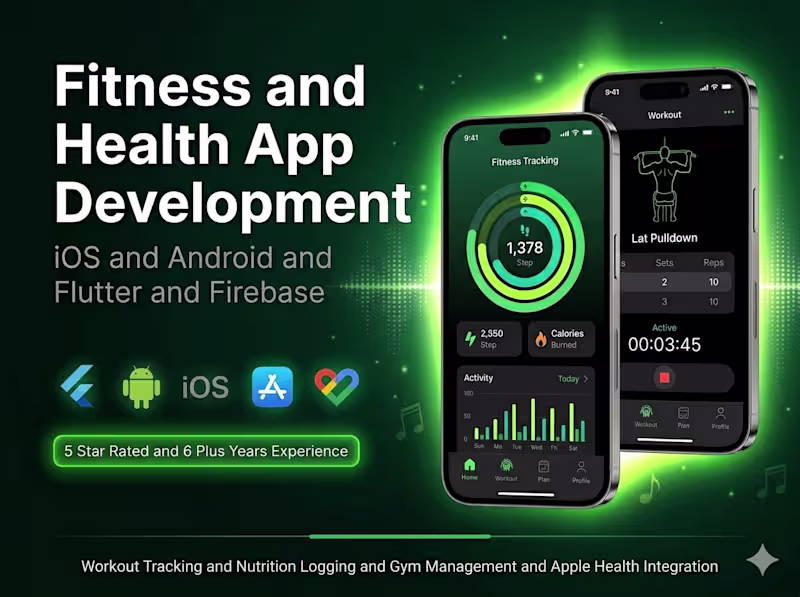 Cover image for Fitness and Health App Development , iOS and Android in Flutter