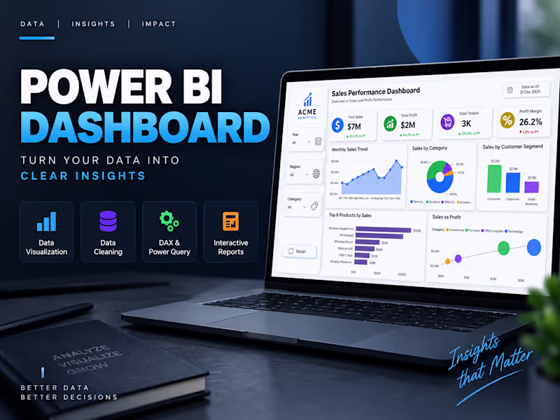 Cover image for I will create an interactive Power BI dashboard