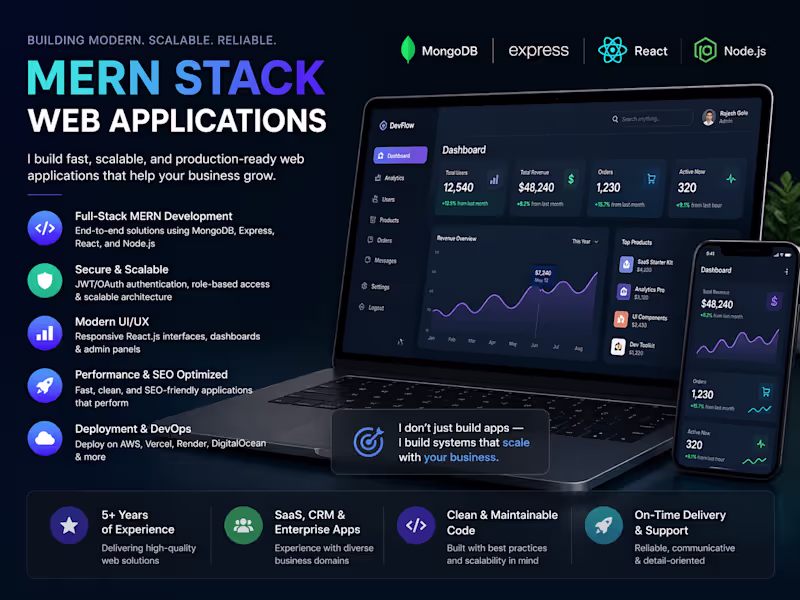 Cover image for Full Stack Web App Development | Scalable SaaS & APIs