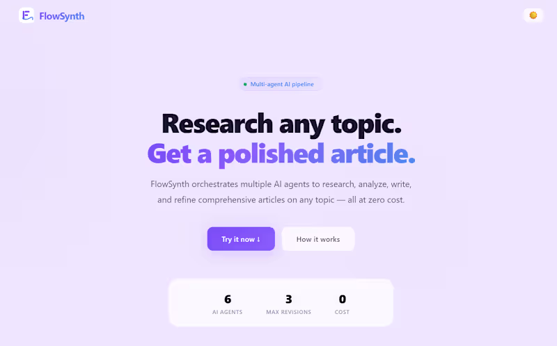 Cover image for FlowSynth — AI-powered multi-agent research
