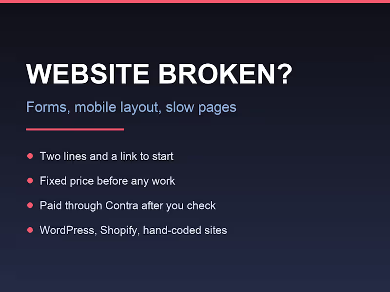 Cover image for Website Fix: Broken Form, Mobile Layout or Slow Page