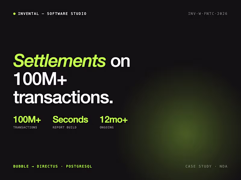 Cover image for Fintech settlements dashboard — 100M+ transactions