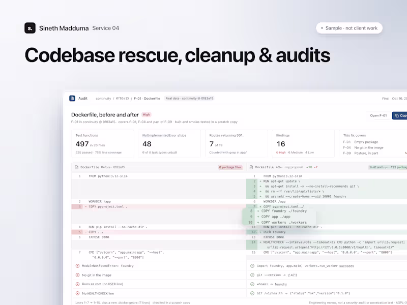 Cover image for Codebase Rescue, Cleanup & Audits