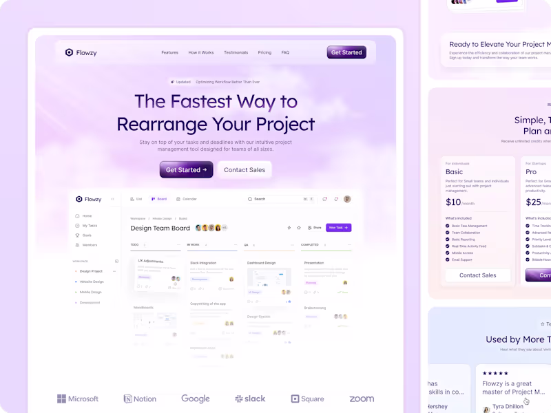 Cover image for Flowzy – Task Management SaaS UI & Landing Page Design