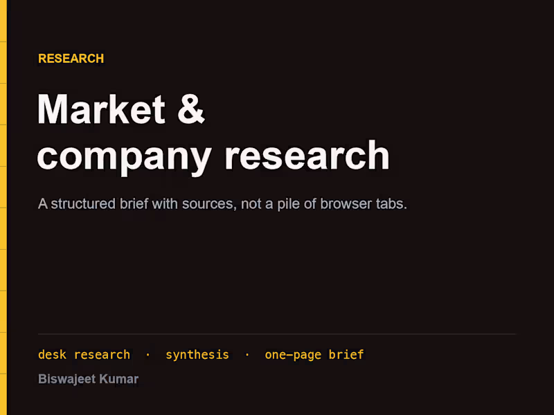 Cover image for Company & market research brief, with sources