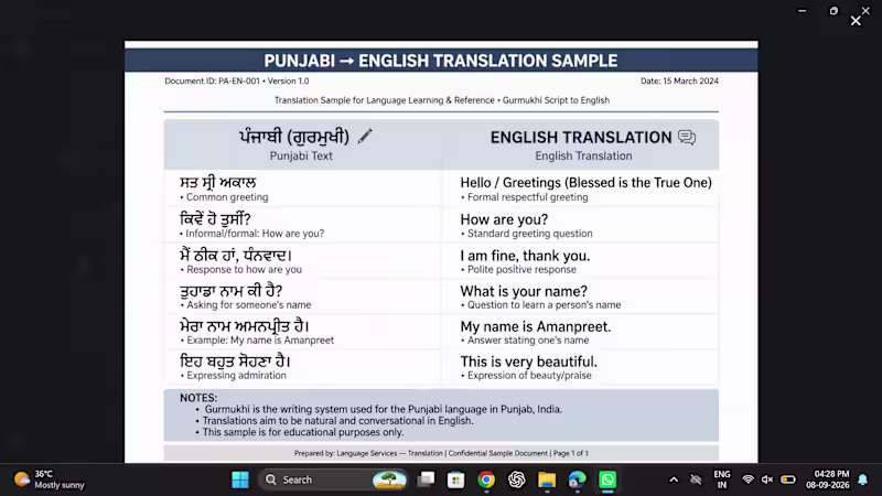 Cover image for will translate Punjabi to English English to Punjabi accurately