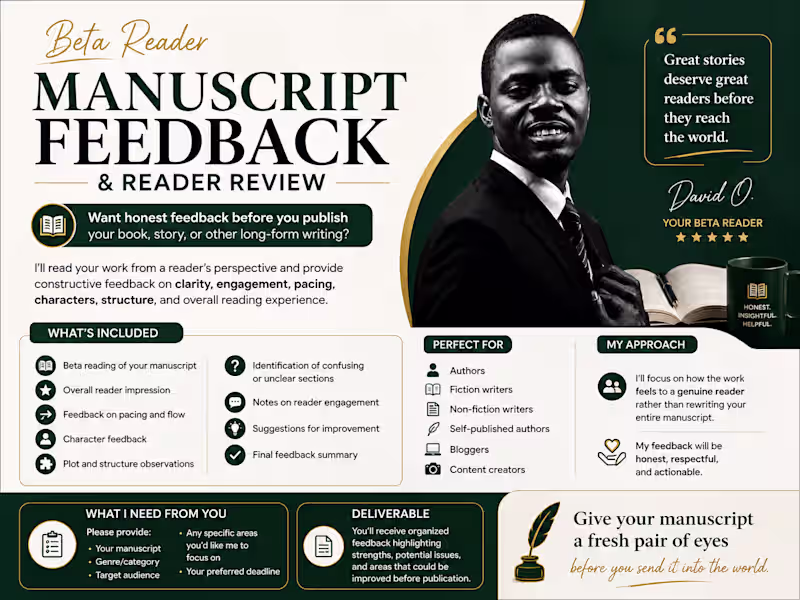 Cover image for Beta Reader — Manuscript Feedback & Reader Review