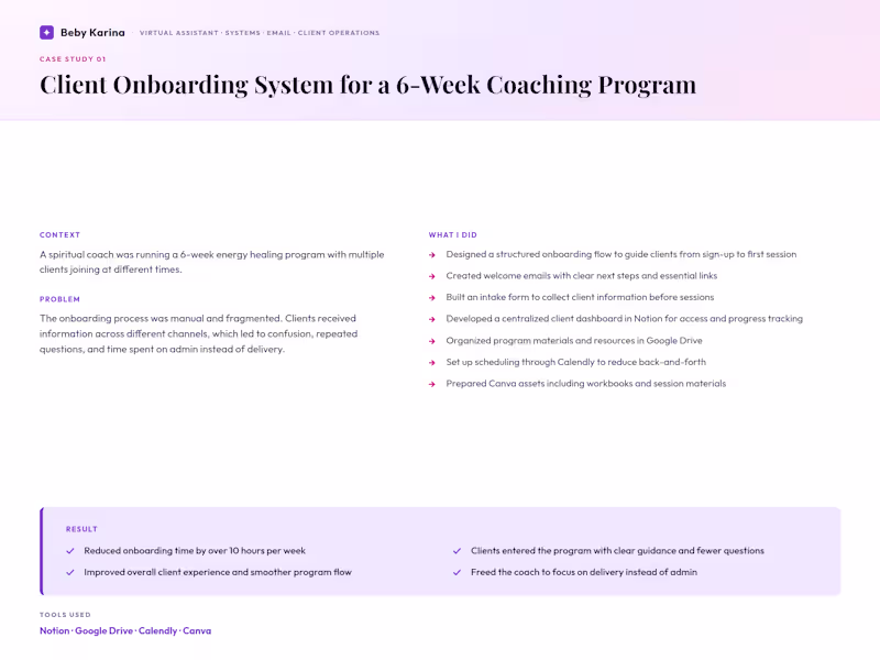 Cover image for Client Onboarding System for a 6-Week Coaching Program