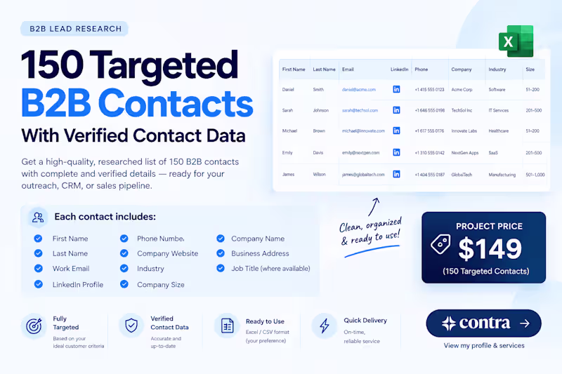 Cover image for 149 Targeted B2B Contacts With Verified Contact Data