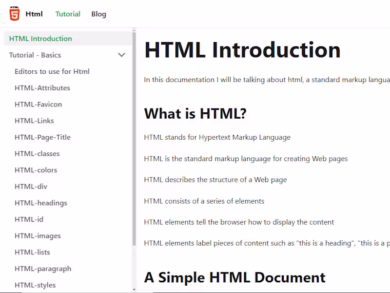 Cover image for Html Tutorial documentation site
