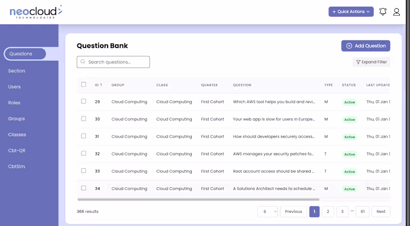 Cover image for Development of a Question Bank Management System