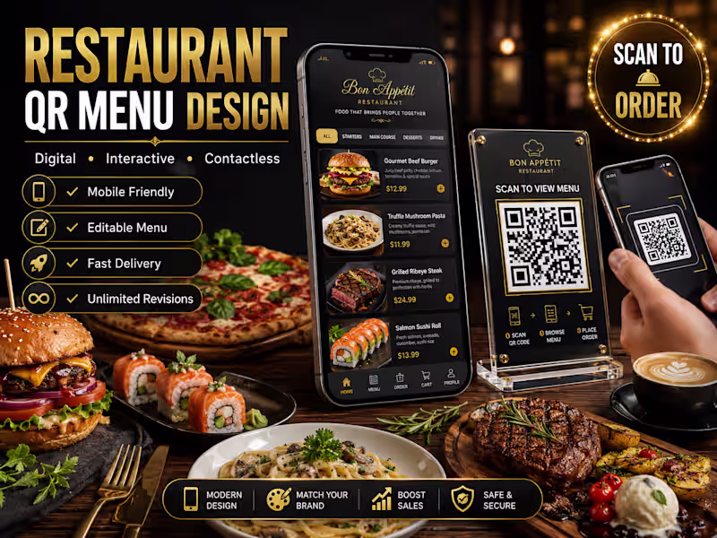 Cover image for Restaurant QR Menu Design, Modern Digital Menu & QR Code