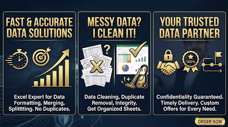 Cover image for  Microsoft Excel = I can clean, format, merge, split excel data 