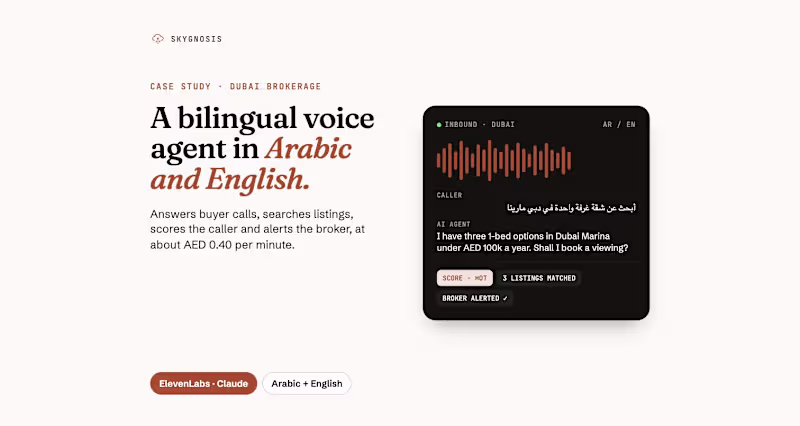 Cover image for Bilingual Arabic/English AI Voice Agent for a Dubai Brokerage