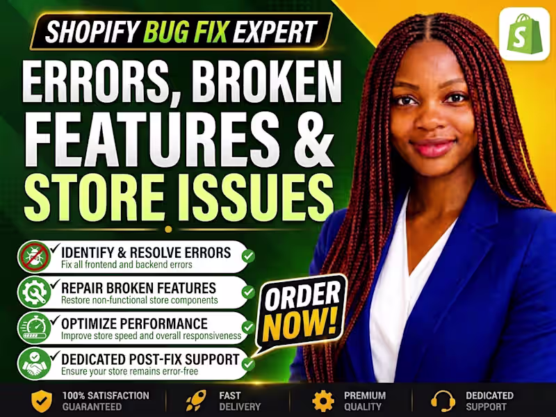 Cover image for Shopify Bug Fix Expert, Errors, Broken Features and Store Issues