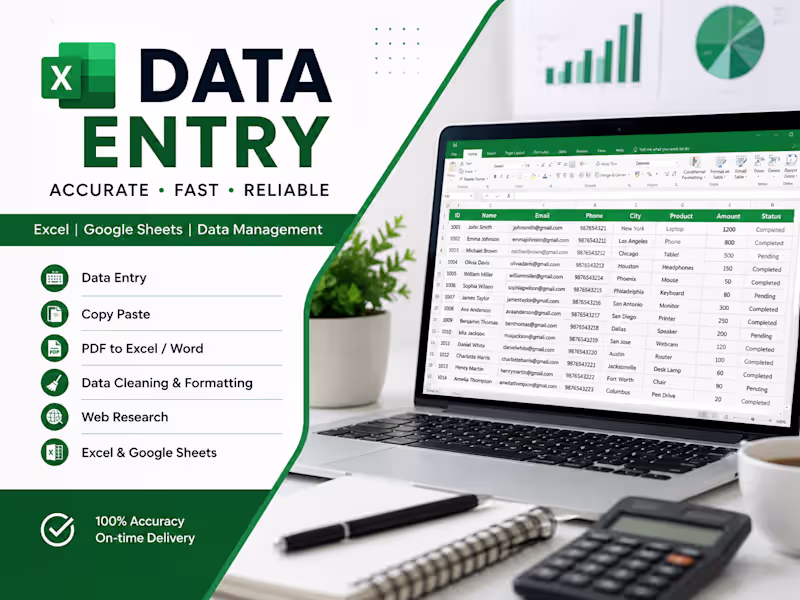 Cover image for Data Entry | Excel & Google Sheets