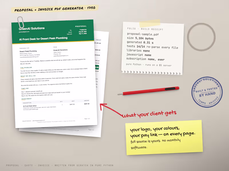 Cover image for Proposal & invoice PDF generator, built for your brand - no subs