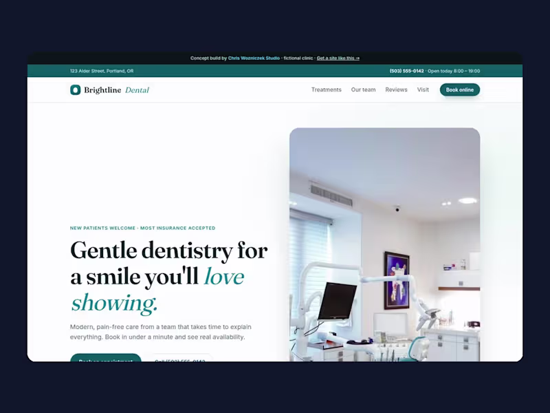 Cover image for Brightline Dental: dental clinic website (example build)