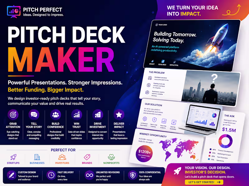 Cover image for Create a Pitch deck for Startup and Entreprenuers.