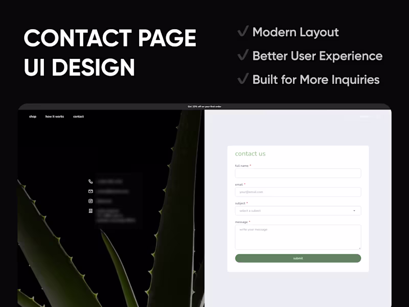 Cover image for A modern and conversion-focused contact page design in Figma