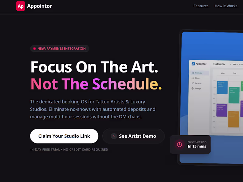 Cover image for Appointor | Tattoo Studio Management & Salon Booking Software