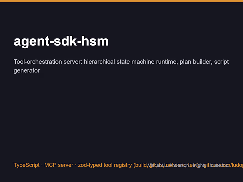 Cover image for agent-sdk-hsm — a TypeScript tool-orchestration
