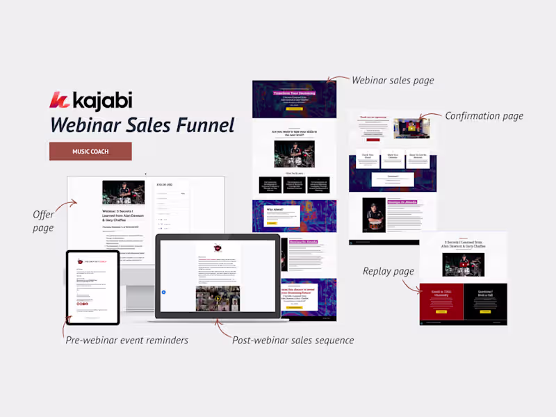 Cover image for Custom Kajabi Webinar Sales Funnel for Drum School