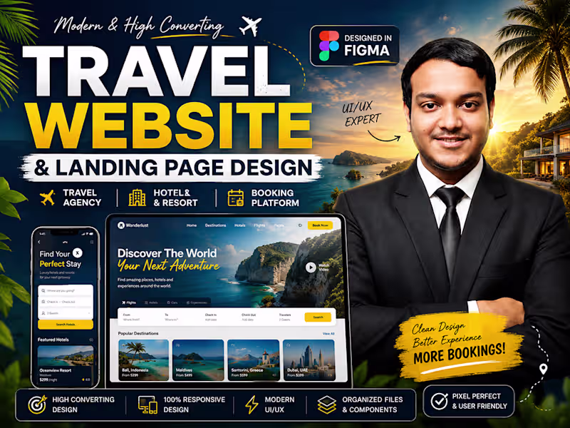 Cover image for Travel, Hotel & Booking Website UI UX Design in Figma