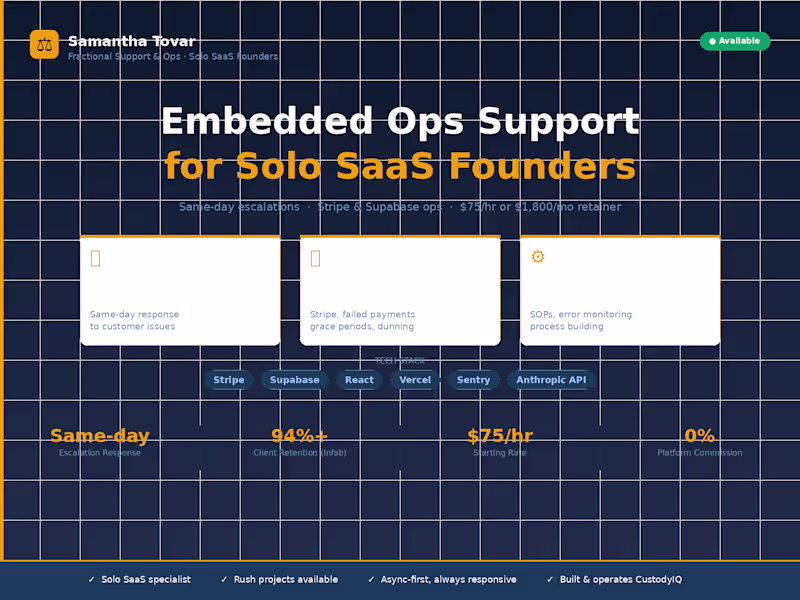 Cover image for CustodyIQ: Solo SaaS Support & Ops
