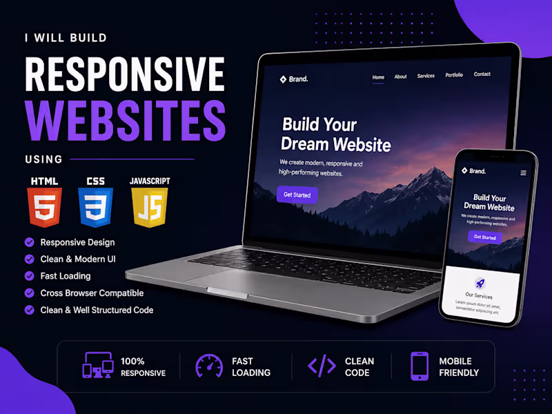Cover image for I will build a responsive HTML CSS JavaScript landing page.
