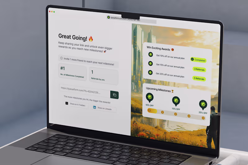 Cover image for Gamified Waitlist Design for QueueForm - A Viral Form Builder