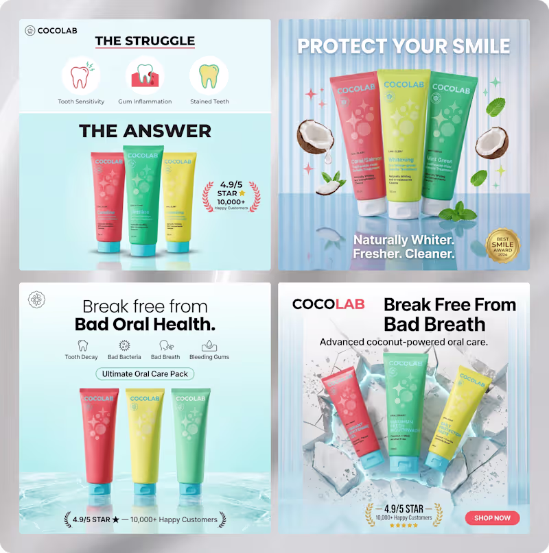 Cover image for Static ad creatives for the Oral Care niche.