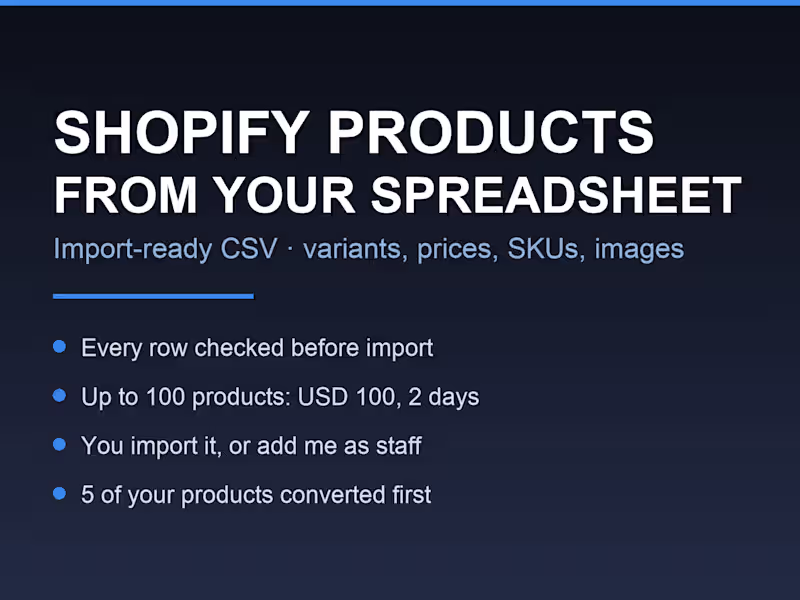 Cover image for Shopify Product Import From Your Spreadsheet, Ready in 2 Days