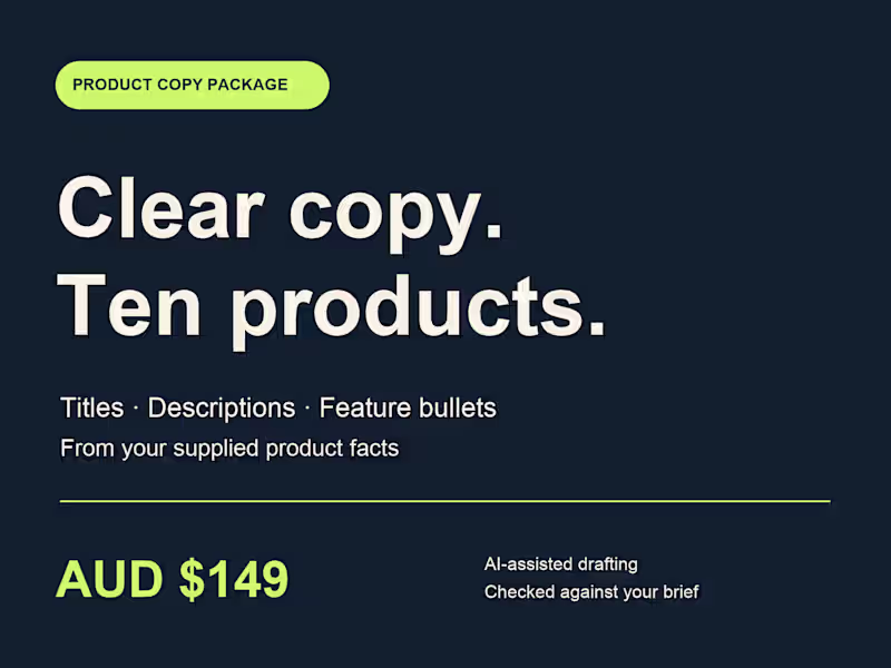 Cover image for Ten clear product descriptions from your supplied facts