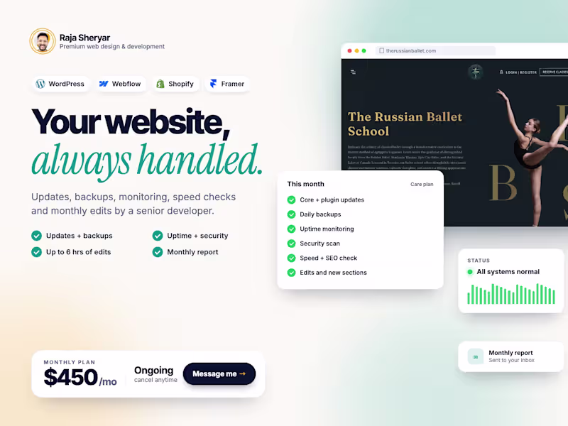 Cover image for Website Care Plan: Updates, Security & Edits (Monthly)