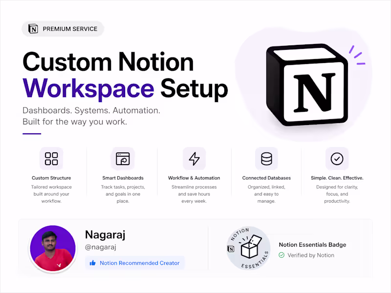 Cover image for Custom Notion Workspace Setup (Dashboards, Systems & Automation)