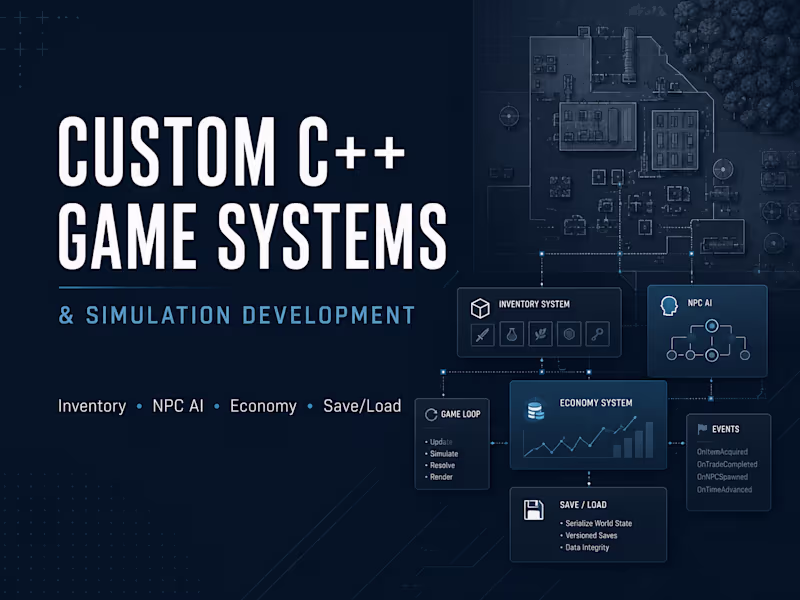 Cover image for Custom Game Systems, Simulation & Backend Development