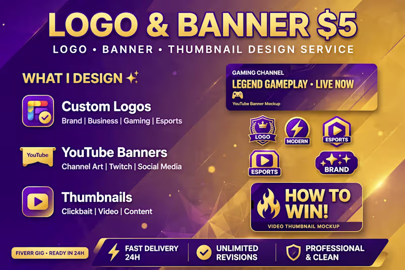 Cover image for Logo, Banner & Thumbnail Design