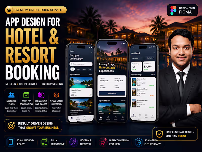 Cover image for Hotel & Resort Booking App UI UX Design for iOS Android