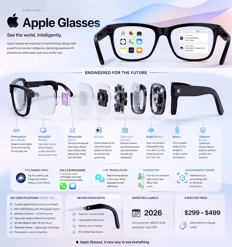 Cover image for Apple Expected Smart Glasses Concept Infographic