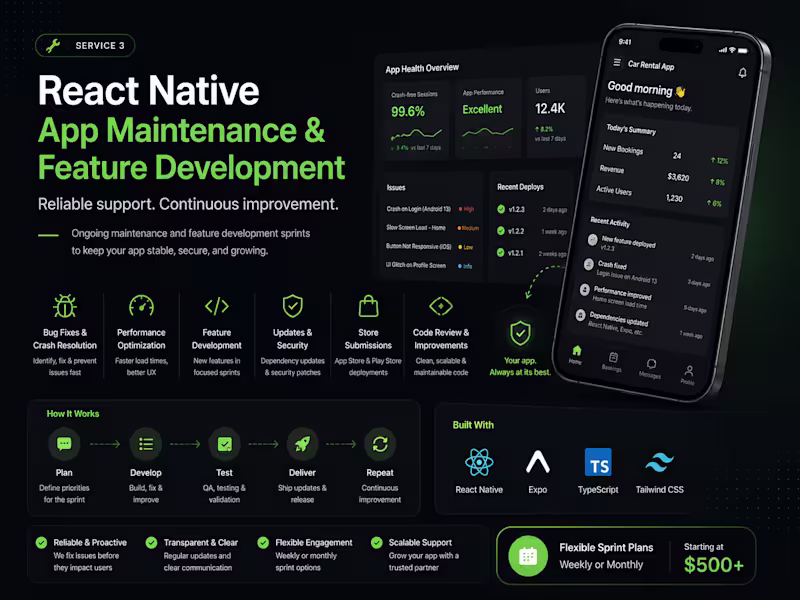 Cover image for React Native App Maintenance & Feature Development